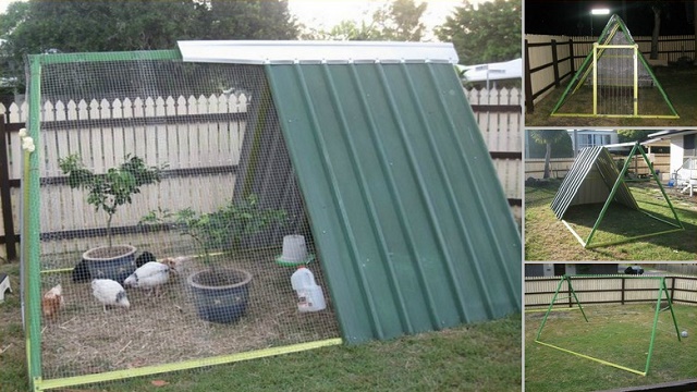 An Old Swing Set Frame Turned Into A DIY Chicken Coop...