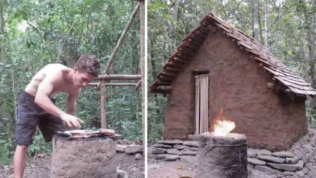 Building A Tiled Roof Hut Out Of Mud With Underfloor Heating...