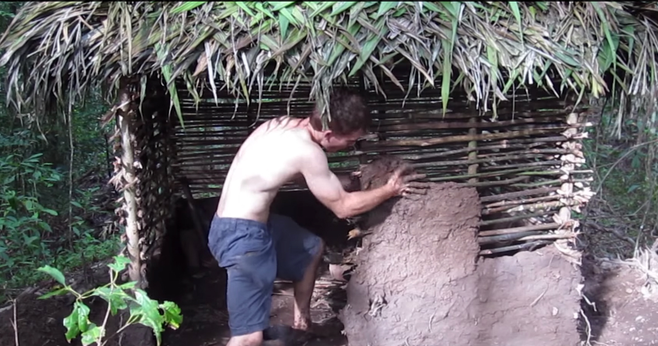 Guy Builds An Impressive Shelter In The Wilderness With Nothing But His Bare Hands...