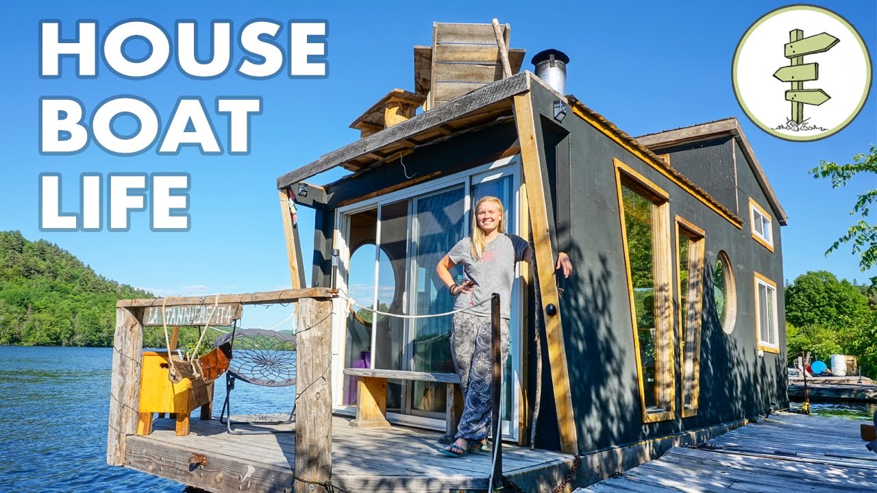 Living On A 4 Season Houseboat – Beautiful Floating Tiny House!