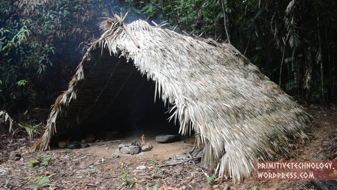 Building An A Frame Hut Using Primitive Technology...