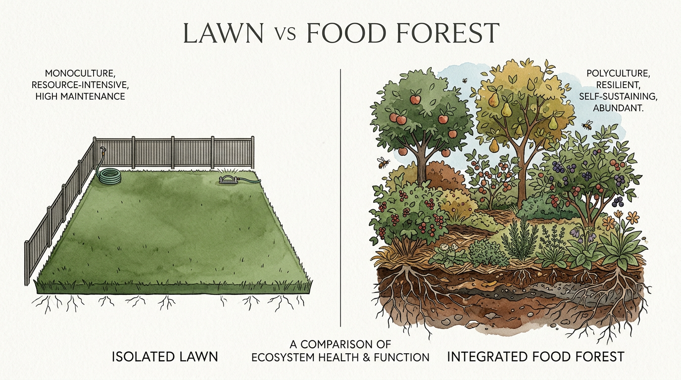 Lawn Vs Food Forest Comparison