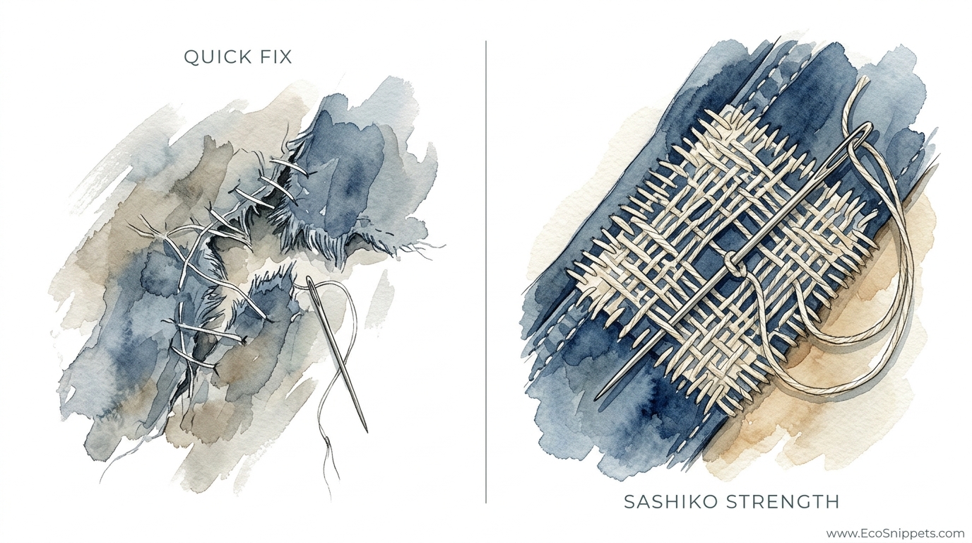 Sashiko Mending For Self-sufficient Clothing