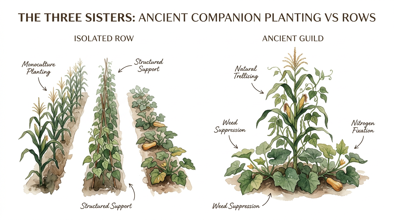 The Three Sisters: Ancient Companion Planting Vs Rows