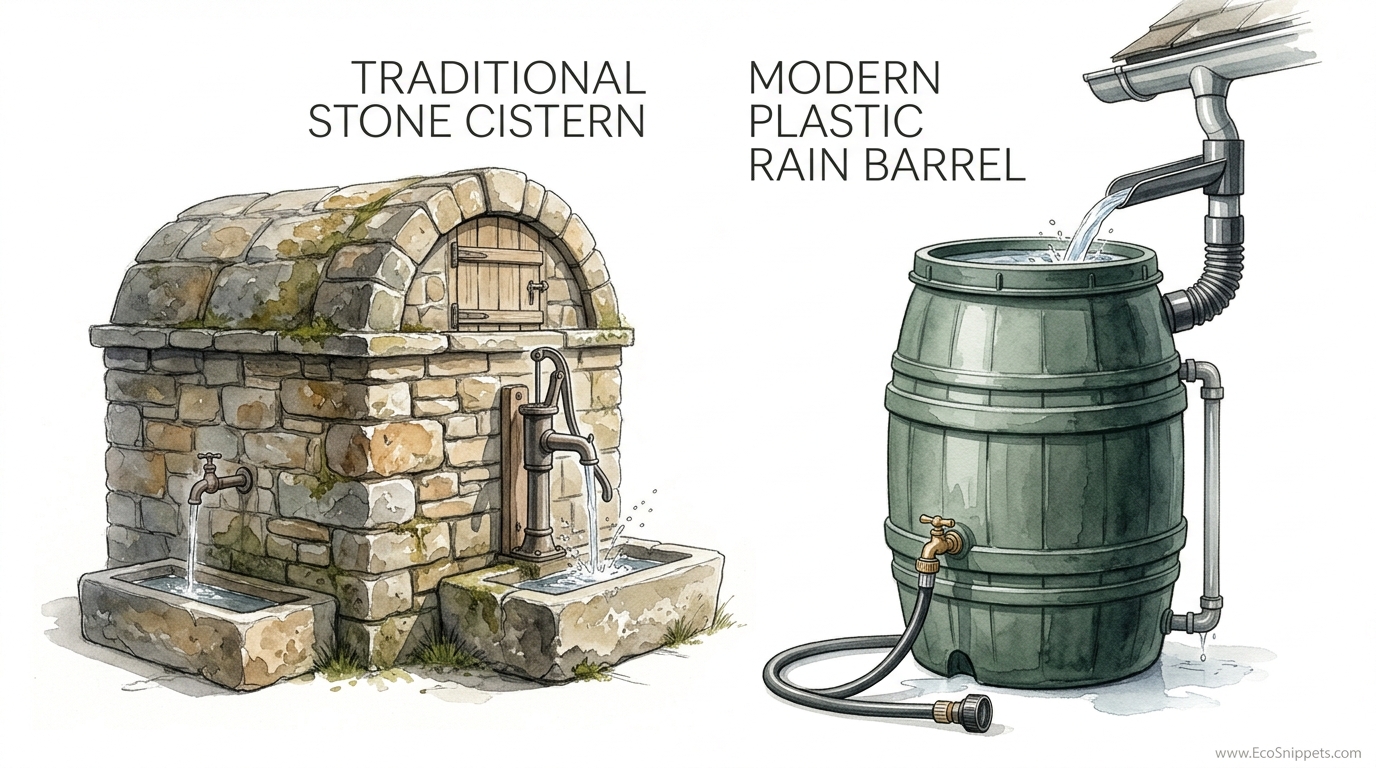 Traditional Stone Cisterns Vs Plastic Rain Barrels